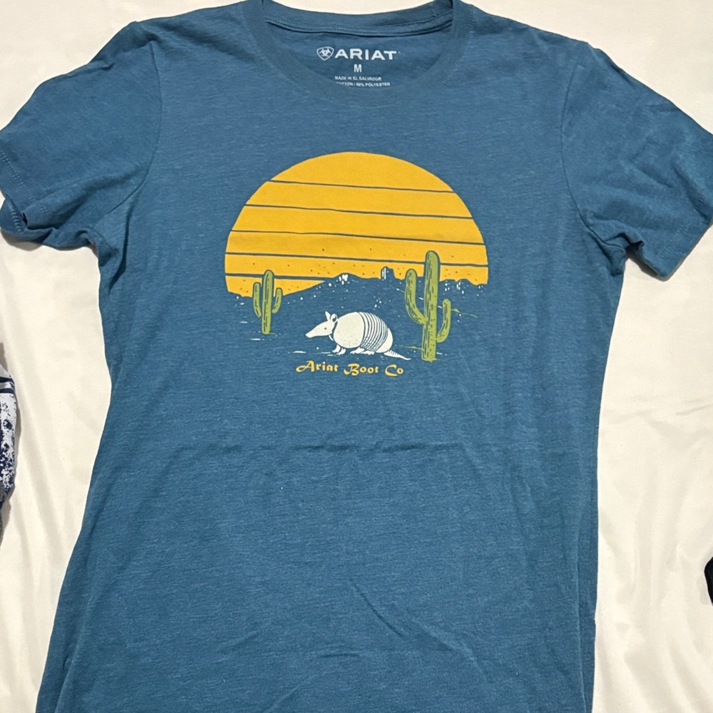 Ariat Teal T-Shirt with Armadillo and Cactus Design